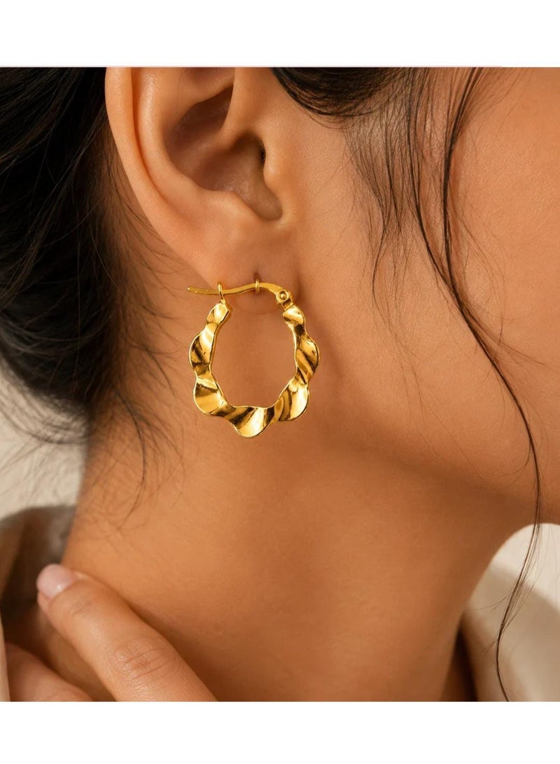 Luxuria Stylish women's hoop earrings with twisted gold details, part of a collection of elegant women's earrings. - Image 4