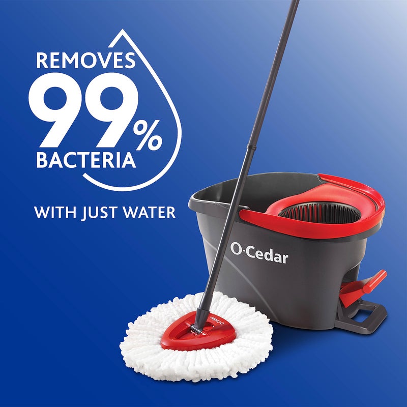 o cedar O-Cedar EasyWring Microfiber Spin Mop & Bucket Floor Cleaning System + 2 Extra Refills, Red/Gray - Image 2