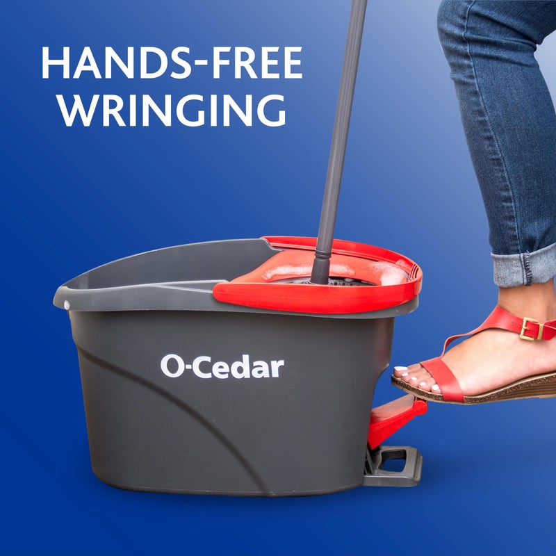 o cedar O-Cedar EasyWring Microfiber Spin Mop & Bucket Floor Cleaning System + 2 Extra Refills, Red/Gray - Image 3
