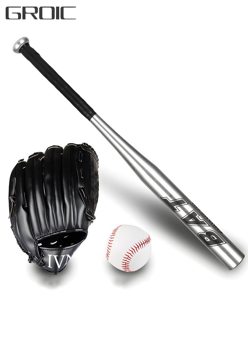 GROIC 25 Inch Aluminum Baseball Bat Set with Glove & Baseballs for Softball, Batting Practice, Pickup Games,Youth Baseball Bat,Sports Equipment  - Image 1