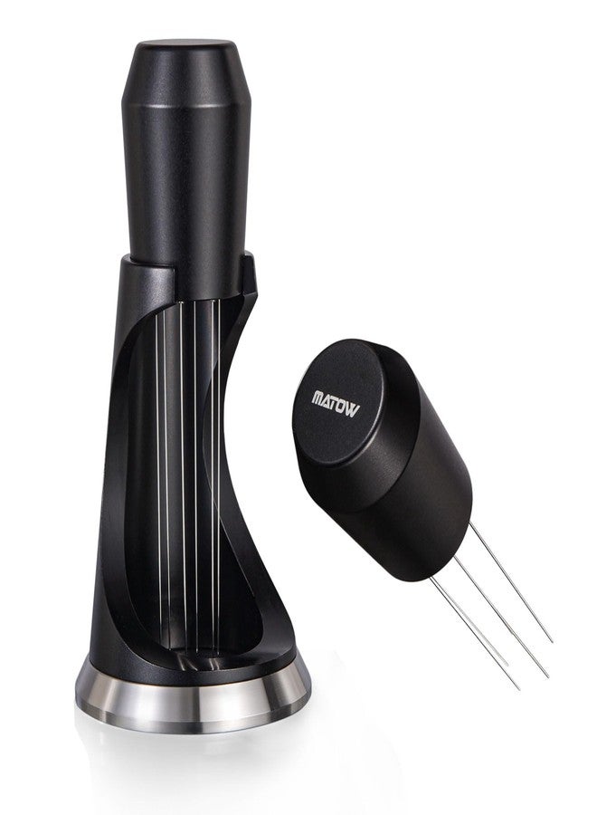 MATOW WDT Espresso Distribution Tool, MATOW 6 Prongs Coffee Needle Distribution Tool with Stand - Needle Espresso Distribution Stirrer - 0.4mm Thick Wires - Anodized Aluminum Handle and Stand - Image 1