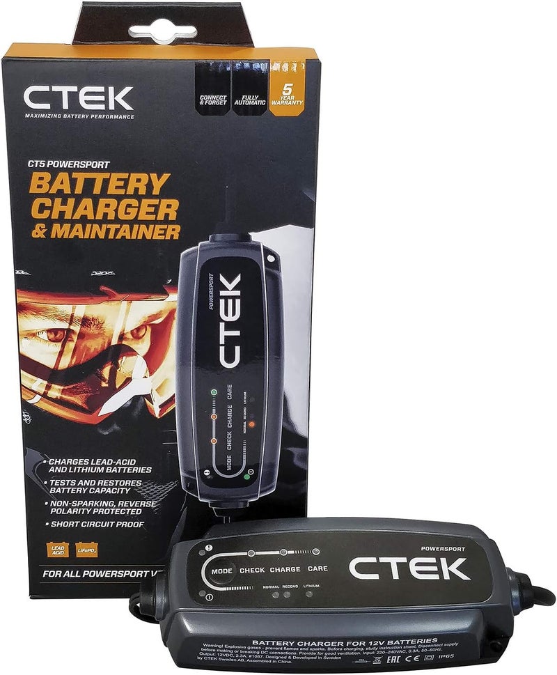 CTEK CT5 Powersport 12V Battery Charger for Motorcycles, ATVs, and Jet Skis - Lead-Acid and Lithium Batteries - Image 3