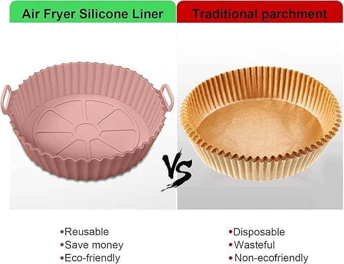 ARYAVART Air Fryer Liners I Round Silicone Basket Baking Tray I Pot with Ear Handles I Nonstick Reusable Heat Resistant I Cooking Oven Insert Accessories Multicolor 8 inch Pack of 2 - Image 5