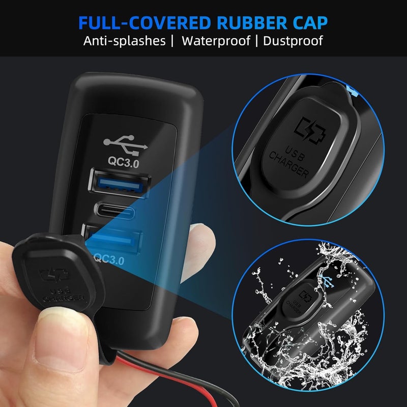 2 قطعة من منفذ USB RV 12V ثلاثي المنافذ بقدرة 72 واط، قطعتان من منفذ Type-C PD3.0 للشحن السريع ومنفذ QC3.0 المزدوج للتثبيت على الحائط أو السطح، محول شاحن USB متعدد المنافذ للسيارات للاستخدام في المركبات الترفيهية والقوارب البحرية والحافلات والمركبات المخيمات ومركبات ATV والشاحنات - Image 5