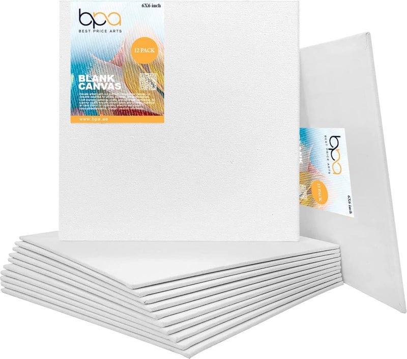 BPA® Artist painting canvas panels - 6x6 inch / 12 pack - triple primed cotton canvas boards for oil & acrylic painting - Image 1