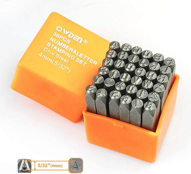 OWDEN Professional 36Pcs.Steel Metal Alphabet and Figure Punch Set (5/32”) 4mm Uppercase,Steel Number and Letter Punch Set, Jewelry Craft Stamping Tool. - Image 1