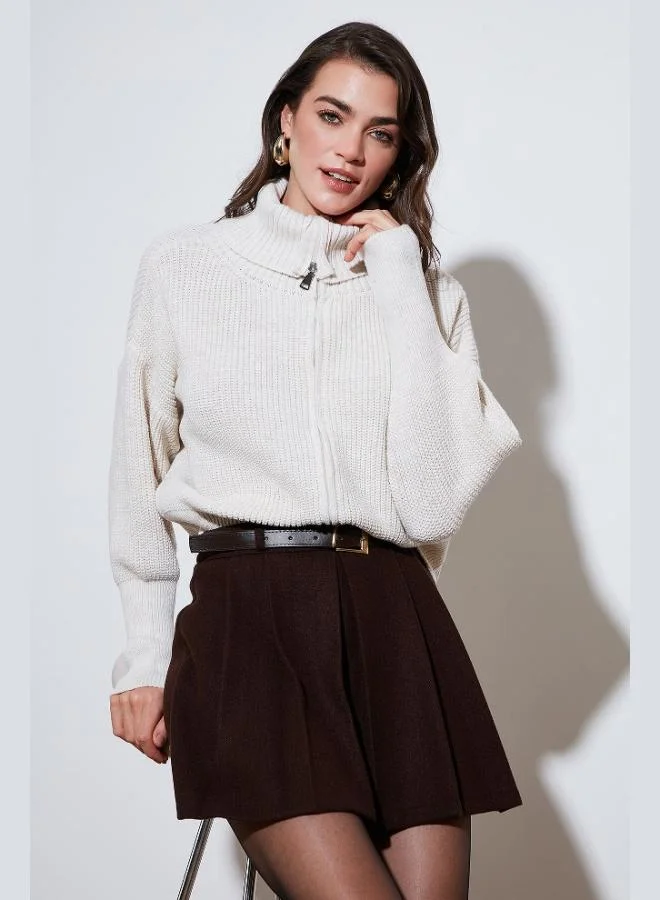 ليلا كارديجان نسائي ليلا بقصة عادية وأكمام بالون وسحاب من الريب كنيت