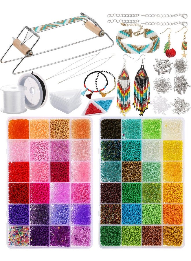 Jexine Bead Loom Kit for Adults 24000 Pcs Beading Loom Supplies with 48 Color 2 mm Glass Seed Bead Bracelets Christmas Jewelry Earring Making Tools Gifts for Girls DIY Craft - Image 1