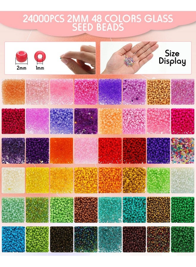 Jexine Bead Loom Kit for Adults 24000 Pcs Beading Loom Supplies with 48 Color 2 mm Glass Seed Bead Bracelets Christmas Jewelry Earring Making Tools Gifts for Girls DIY Craft - Image 3