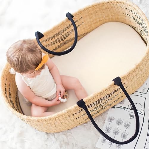 GRSSDER Stretchy Ultra Soft Fitted Bassinet Sheet 3 Pack, Universal Fit for Bassinets Baby Cradle Moses Basket Oval Rectangle Mattress Safe and Snug, Jersey Bassinet Sheets for Girls, Cream/Beige - Image 5