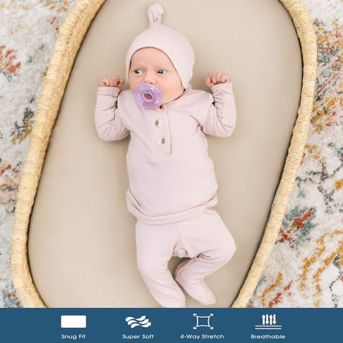 GRSSDER Stretchy Ultra Soft Fitted Bassinet Sheet 3 Pack, Universal Fit for Bassinets Baby Cradle Moses Basket Oval Rectangle Mattress Safe and Snug, Jersey Bassinet Sheets for Girls, Cream/Beige - Image 3