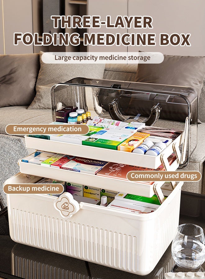 Generic Large 3-Layer Medicine Box, Durable Plastic Medicine Storage Box with Handle & 180° Flip Cover, Portable Medicine Organizer for Home & Travel, Travel Emergency Kit & Medical Kit, Multifunctional Storage Box for Pills, First Aid, Cosmetics  - Image 2