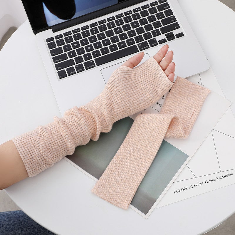 Fashion Knitted Fingerless Long Arm Warmers Rice camel 