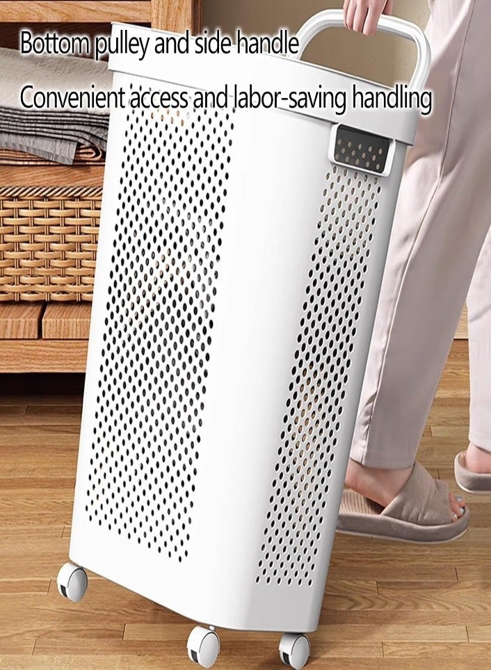 XVersion Large Plastic Laundry Basket with Wheels & Lid – Rolling Clothes Hamper for Bedroom, Laundry Room & Dorm – Space-Saving Dirty Clothes Storage (White) - Image 5