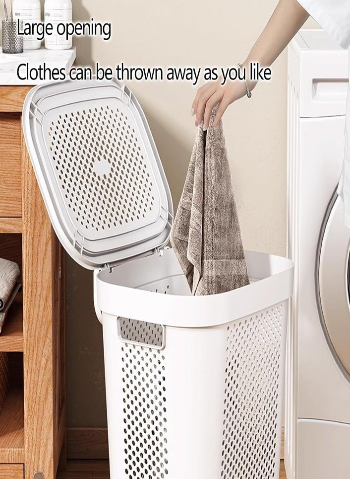 XVersion Large Plastic Laundry Basket with Wheels & Lid – Rolling Clothes Hamper for Bedroom, Laundry Room & Dorm – Space-Saving Dirty Clothes Storage (White) - Image 3