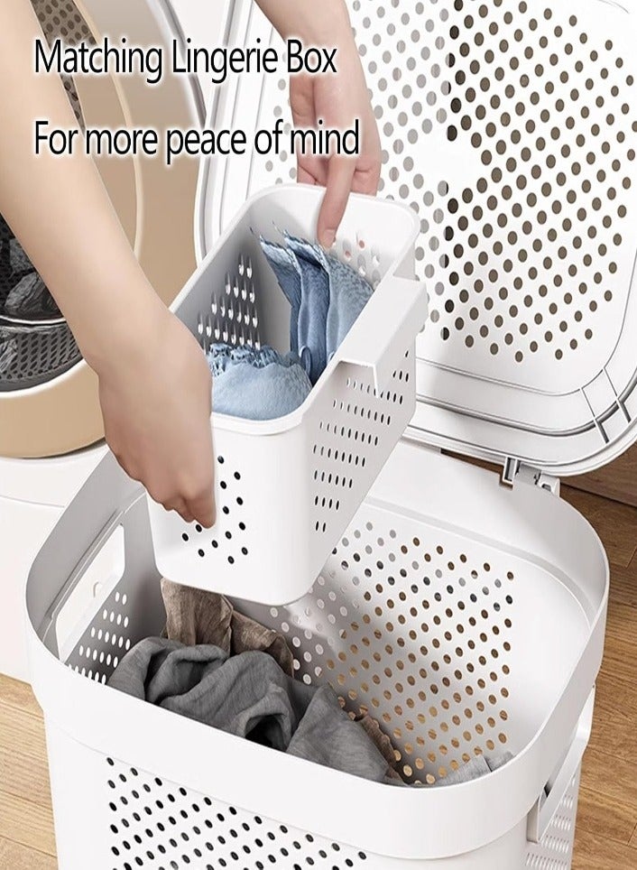 XVersion Large Plastic Laundry Basket with Wheels & Lid – Rolling Clothes Hamper for Bedroom, Laundry Room & Dorm – Space-Saving Dirty Clothes Storage (White) - Image 4
