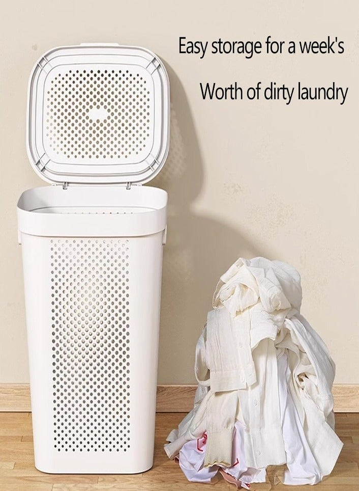XVersion Large Plastic Laundry Basket with Wheels & Lid – Rolling Clothes Hamper for Bedroom, Laundry Room & Dorm – Space-Saving Dirty Clothes Storage (White) - Image 2