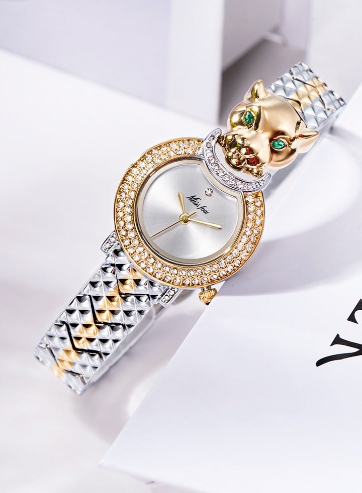 MISS FOX Women's Fashion Brick Watch Small Dial Leopard Head Design Bracelet Watch - Image 1