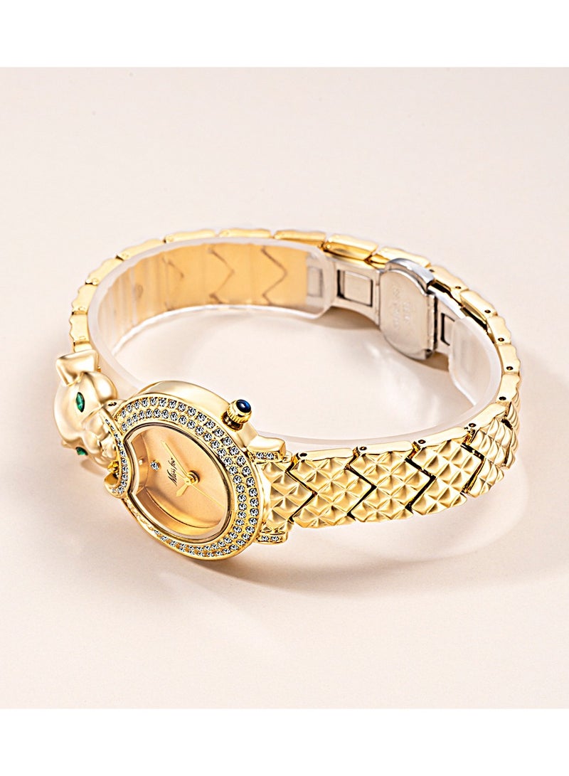 MISS FOX Women's Fashion Brick Watch Small Dial Leopard Head Design Bracelet Watch - Image 3