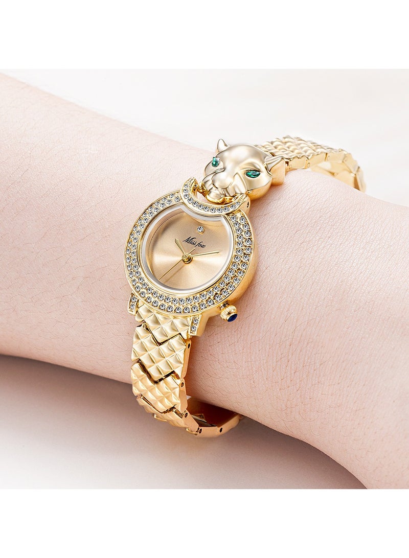 MISS FOX Women's Fashion Brick Watch Small Dial Leopard Head Design Bracelet Watch - Image 4