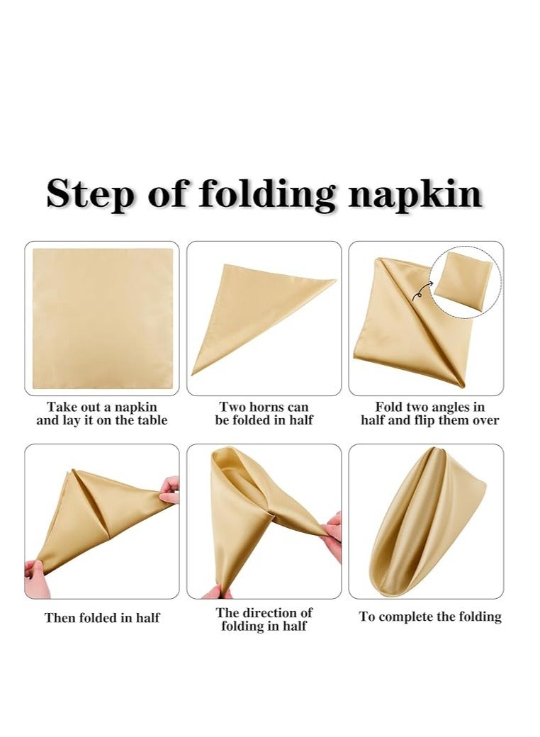 10 Pieces Satin Napkins Soft Dinner Napkins Square Table Napkins 17 x 17 Inches for Restaurant Weddings Party Dinner Decoration (Gold) - Image 3