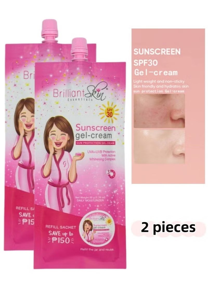 SPF 30 Sunscreen Gel-Cream, 50g, Lightweight, Hydrating, Broad-Spectrum UV Protection, 2 Packs