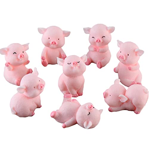MAOMIA Miniature Pig Figurines 8 Pcs Cute Pink Piggy Toy Figures Cake Toppers for Fairy Garden Decor Christmas Desk Decoration - Image 1