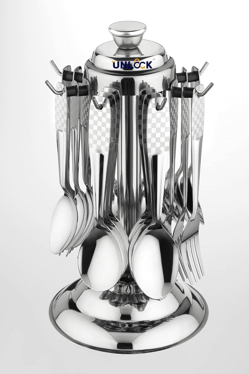 UNLOCK UNLOCK Premium Stainless Steel Cutlery Set Set of 25 Contains 6 Master Spoons 6 Tea Spoons 6 Forks 6 Soup Spoons Silver