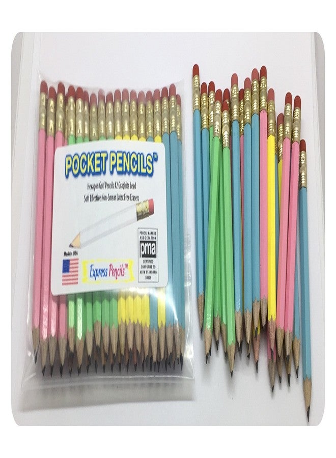 Express Pencils™ Pastel Assortment Golf Pencils with Eraser - Half, Pew, Short, Mini, Small, Non Toxic - Hexagon, Sharpened, 2 Pencil, Color - Asst. Pastels, Pkg of 36 Pocket Pencils - Image 3