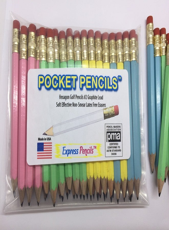 Express Pencils™ Pastel Assortment Golf Pencils with Eraser - Half, Pew, Short, Mini, Small, Non Toxic - Hexagon, Sharpened, 2 Pencil, Color - Asst. Pastels, Pkg of 36 Pocket Pencils - Image 4