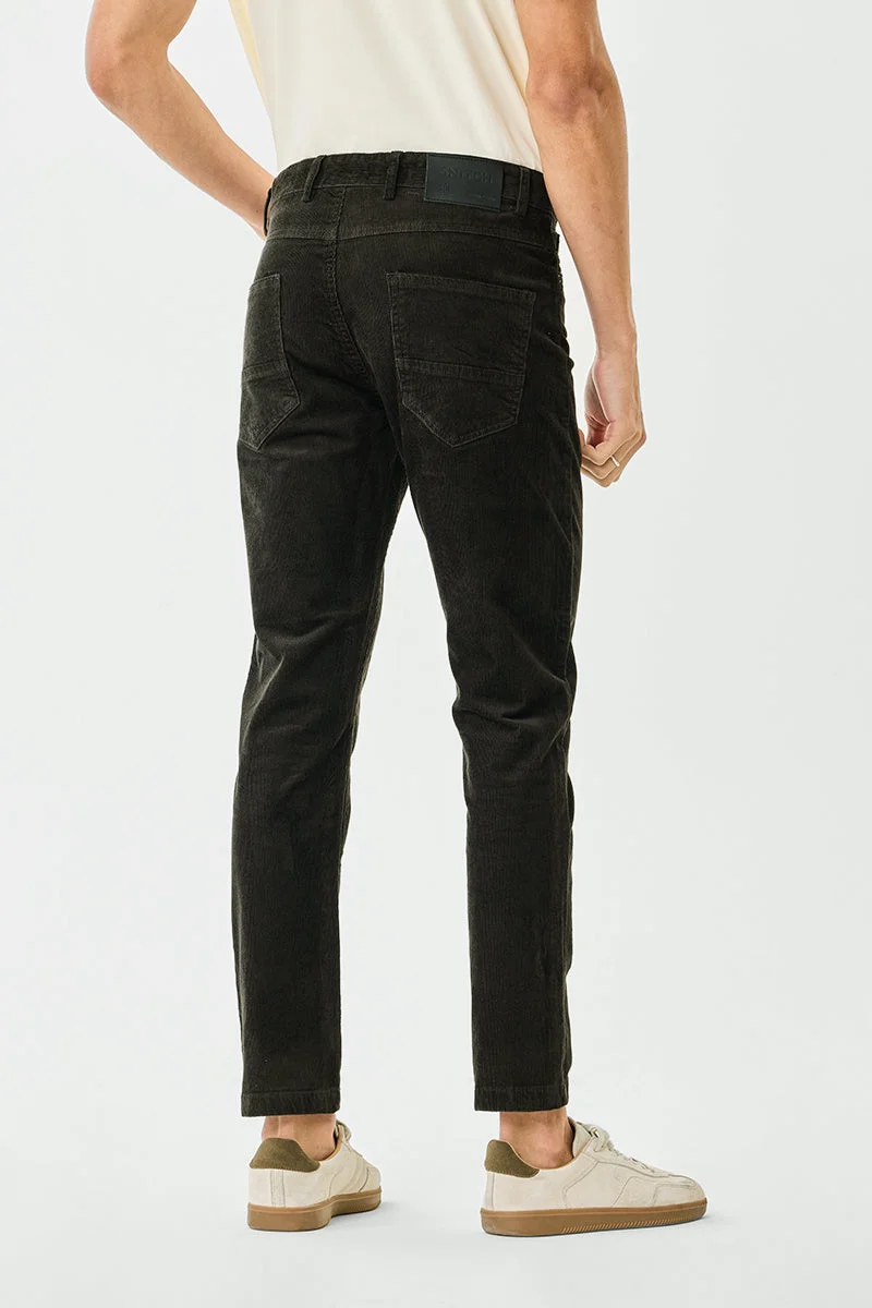 Snitch Olive Regular Fit Stretch Corduroy Trousers for Men | Best Price UAE