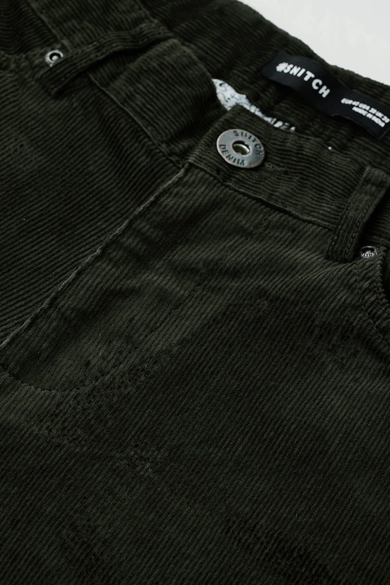 Snitch Olive Regular Fit Stretch Corduroy Trousers for Men | Best Price UAE