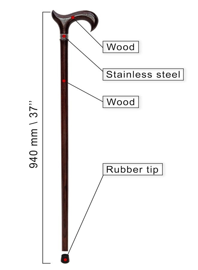 Dr Watson Dr. Watson Prestige Derby Walking Cane - Handcrafted Oak Wood Cane with Incrusted Stainless Steel Collar (Wenge) - Image 3