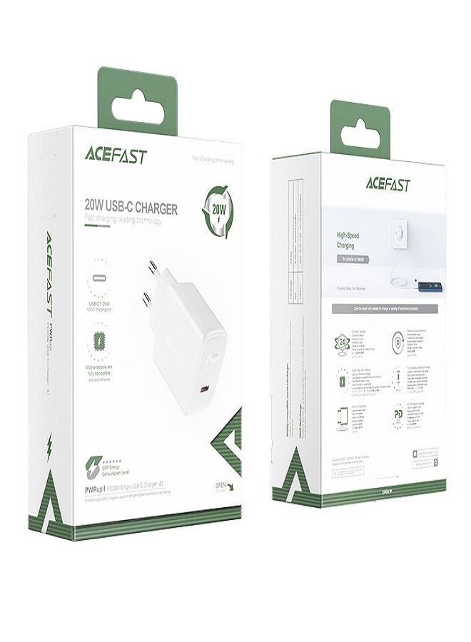 ACEFAST Fast Charge Wall Charger A1 PD3.0 20W (1xUSB-C) EU White - Image 1