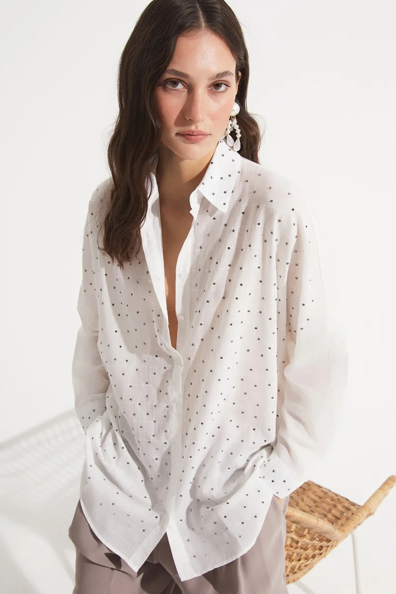 جون Women's Exclusive Oversize/loose Cut 100% Cotton Patterned Shirt