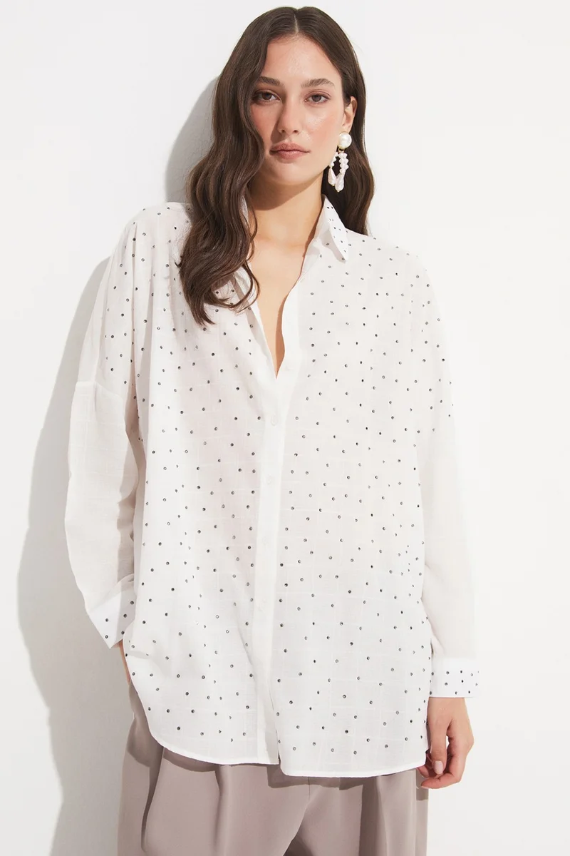 جون Women's Exclusive Oversize/loose Cut 100% Cotton Patterned Shirt