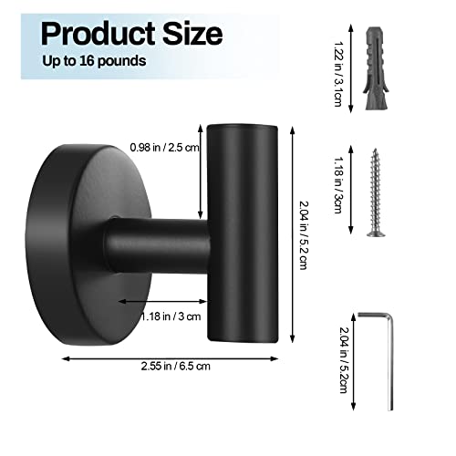Kruodop Towel Hooks for Bathroom,4 Packs Wall Mount Towel Holder,Black Matte Wall Robe Hook,Stainless Steel Heavy Duty Door Hanger Towel Hook for Kitchen, Bedroom,Hotel,Pool,Coats - Black - Image 2