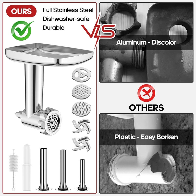 GVODE مطحنة لحم من الفولاذ المقاوم للصدأ لخلاط كيتشن إيد، مطاحن لحم، محشي سجق، مكبس برجر، ملحق مطحنة لحم كيتشن إيد لخلاط كيتشن إيد، آمنة للغسل في غسالة الصحون - Image 3
