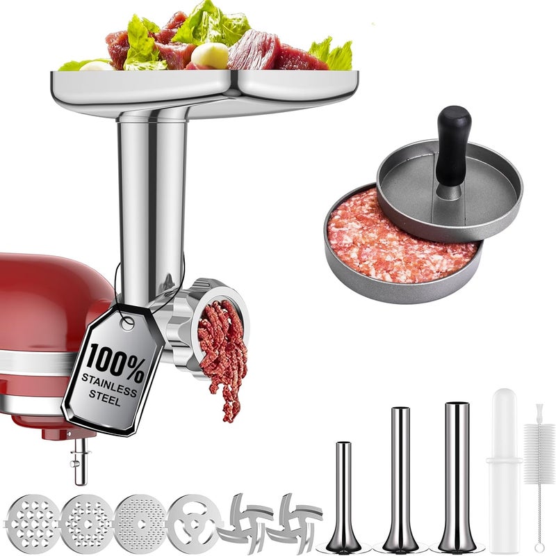 GVODE مطحنة لحم من الفولاذ المقاوم للصدأ لخلاط كيتشن إيد، مطاحن لحم، محشي سجق، مكبس برجر، ملحق مطحنة لحم كيتشن إيد لخلاط كيتشن إيد، آمنة للغسل في غسالة الصحون - Image 1