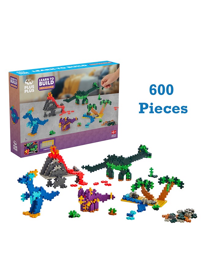 Plus-Plus Learn To Build Dinosaurs - 600 Pieces - Creative Play, Building Blocks, Building, Developing Toys For Kids, Stem, Steam, Produced In Denmark  - Image 1