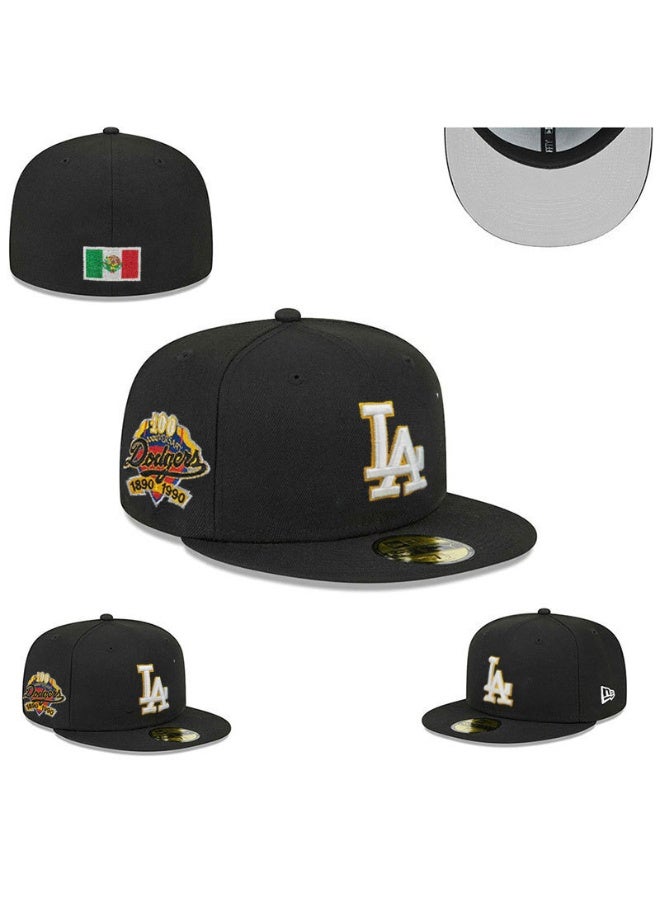 New Era 59FIFTY Los Angeles Dodgers 100th Anniversary Black Fitted Cap – Mexico Flag Patch MLB Commemorative Hat 615SIZE