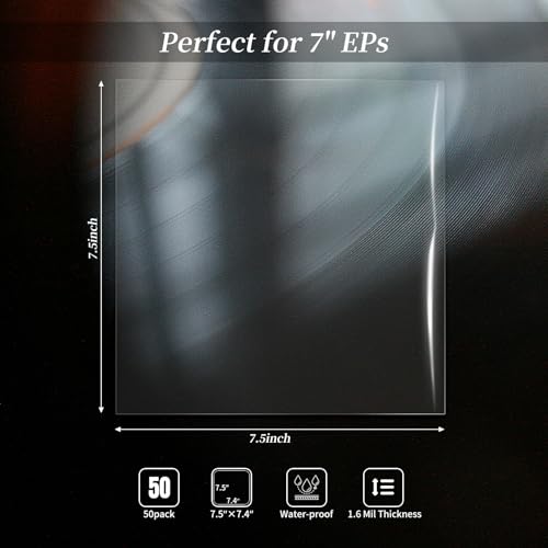 sdroceRyaM 7 Inches Vinyl Record Outer Sleeves, 50pcs Clear EP Album Covers Anti- Static Outer Sleeves for 45 RPM Record Collection Protection - Image 4