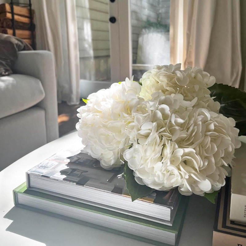 DUYONE DUYONE 4PCS Artificial Flowers Large Hydrangeas Flowers Latex Bouquet for Wedding Bridal Office Home Party Decoration (4Pcs White) - Image 5