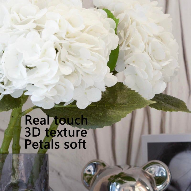 DUYONE DUYONE 4PCS Artificial Flowers Large Hydrangeas Flowers Latex Bouquet for Wedding Bridal Office Home Party Decoration (4Pcs White) - Image 3