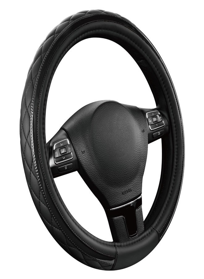 Road Comforts Leather Steering Wheel Cover - Black & Black, Universal Fit 14.5-15 Inch, Microfiber Leather, Anti-Slip & Breathable Design for Men and Women - Image 2