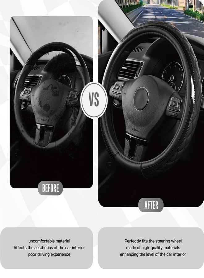 Road Comforts Leather Steering Wheel Cover - Black & Black, Universal Fit 14.5-15 Inch, Microfiber Leather, Anti-Slip & Breathable Design for Men and Women - Image 3