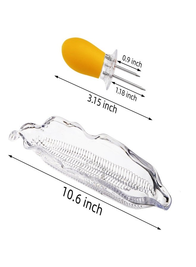 Eorbow 18 Pcs Corn Dish Set, Clear Plastic Corn Tray with 8 Corn Cob Holders, Transparent Corn on The Cob Dinnerware Set, Barbecue Service Tray with Stainless Steel Skewer Needle for Sweet Butter Corn - Image 2