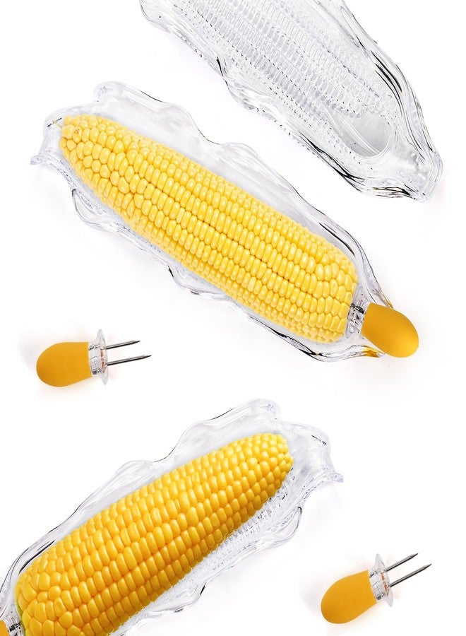 Eorbow 18 Pcs Corn Dish Set, Clear Plastic Corn Tray with 8 Corn Cob Holders, Transparent Corn on The Cob Dinnerware Set, Barbecue Service Tray with Stainless Steel Skewer Needle for Sweet Butter Corn - Image 3