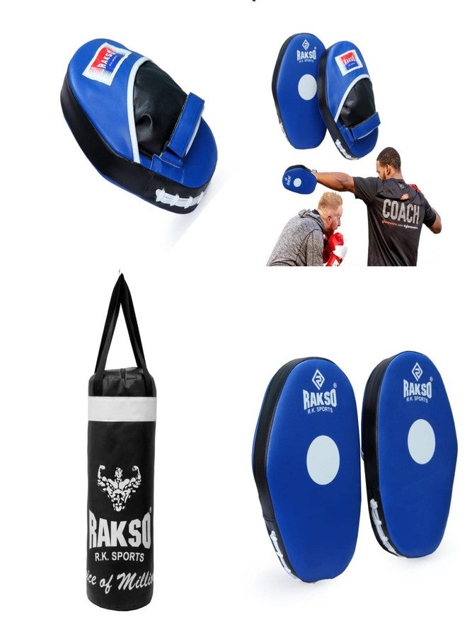 RAKSO Silver Boxing Punching Bag Set for Kids with Punching Bag, Focus Pad Combo, Ages 3-10, Blue