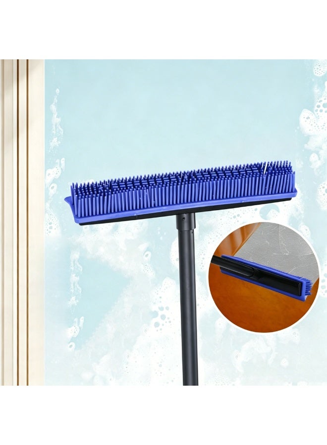 CityRiya-Long Rubber Broom for Pet Hair Removal, Carpet Rake with Squeegee for Cleaning Pet Hair, Floor Brush, Long Handle Fur Remover Rake, Pet Hair Remover with Lint Brush for Home Tile Hardwood Windows Cleaning - Image 2